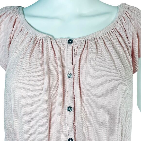 We The Free Ruffle Short Sleeve Baby Pink Blouse Medium Coquette - Picture 3 of 7